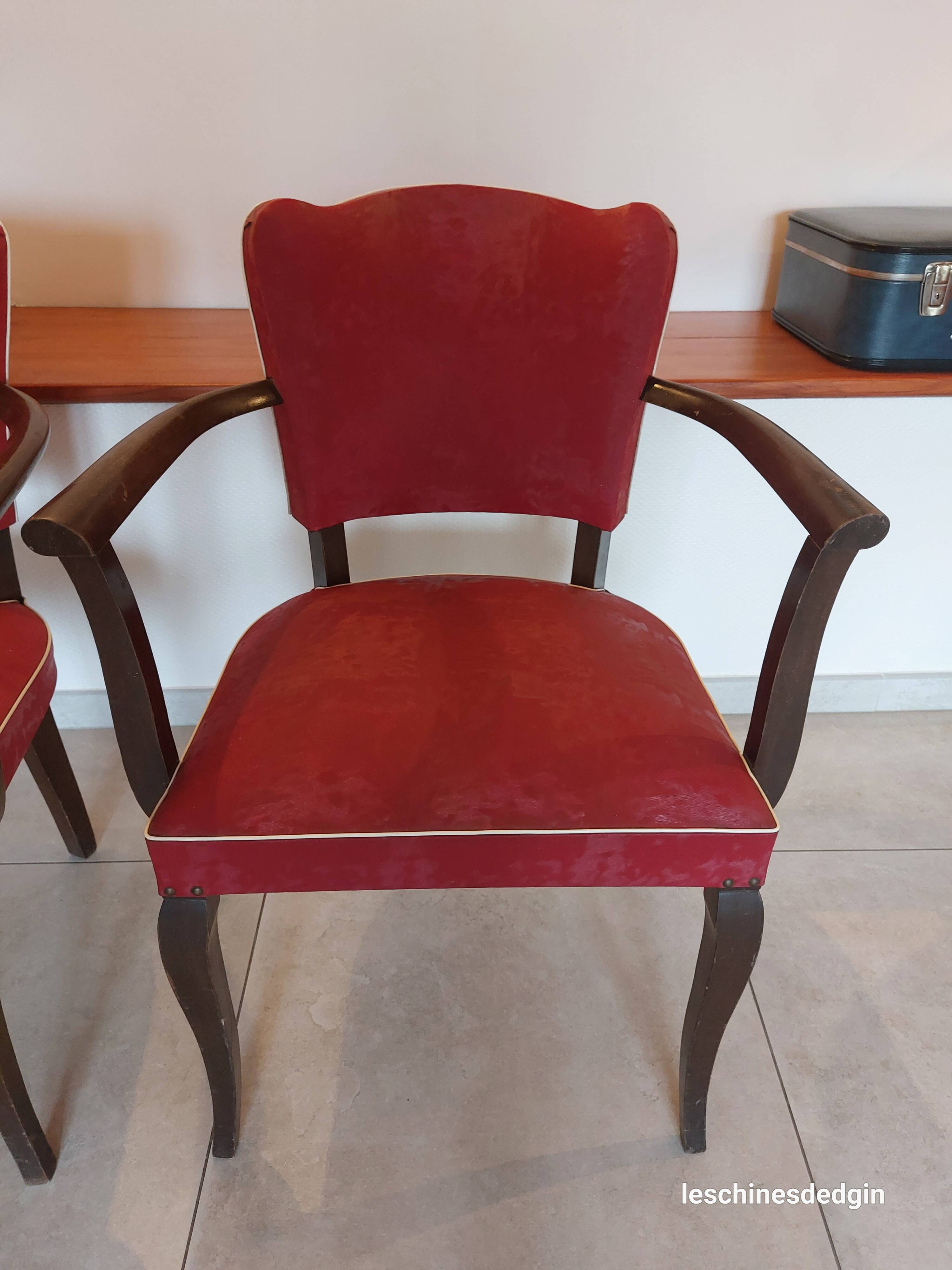 pair of red bridge armchairs