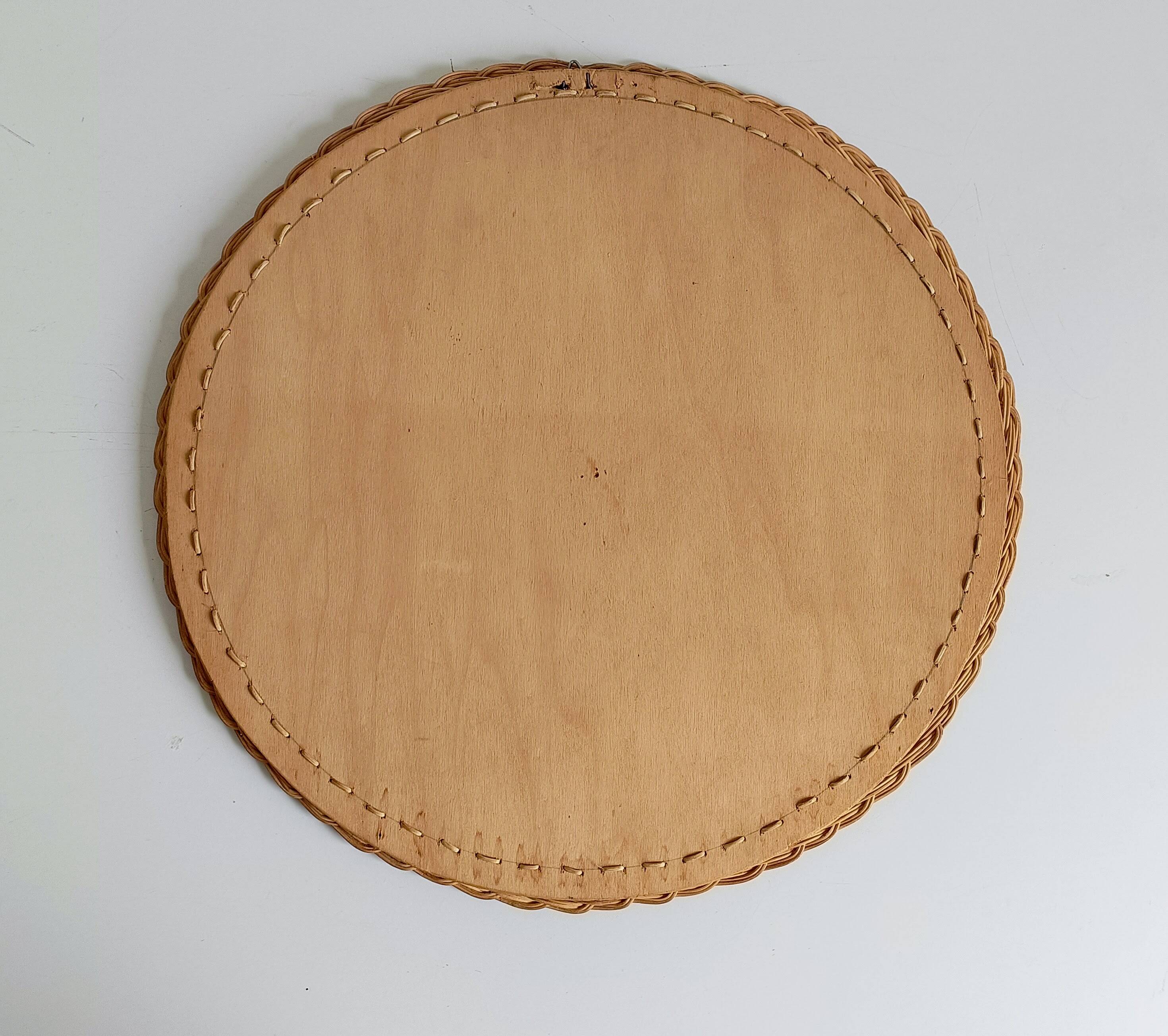 Miroir rond en osier rustique de Provence, milieu du siècle, fait à la main, France