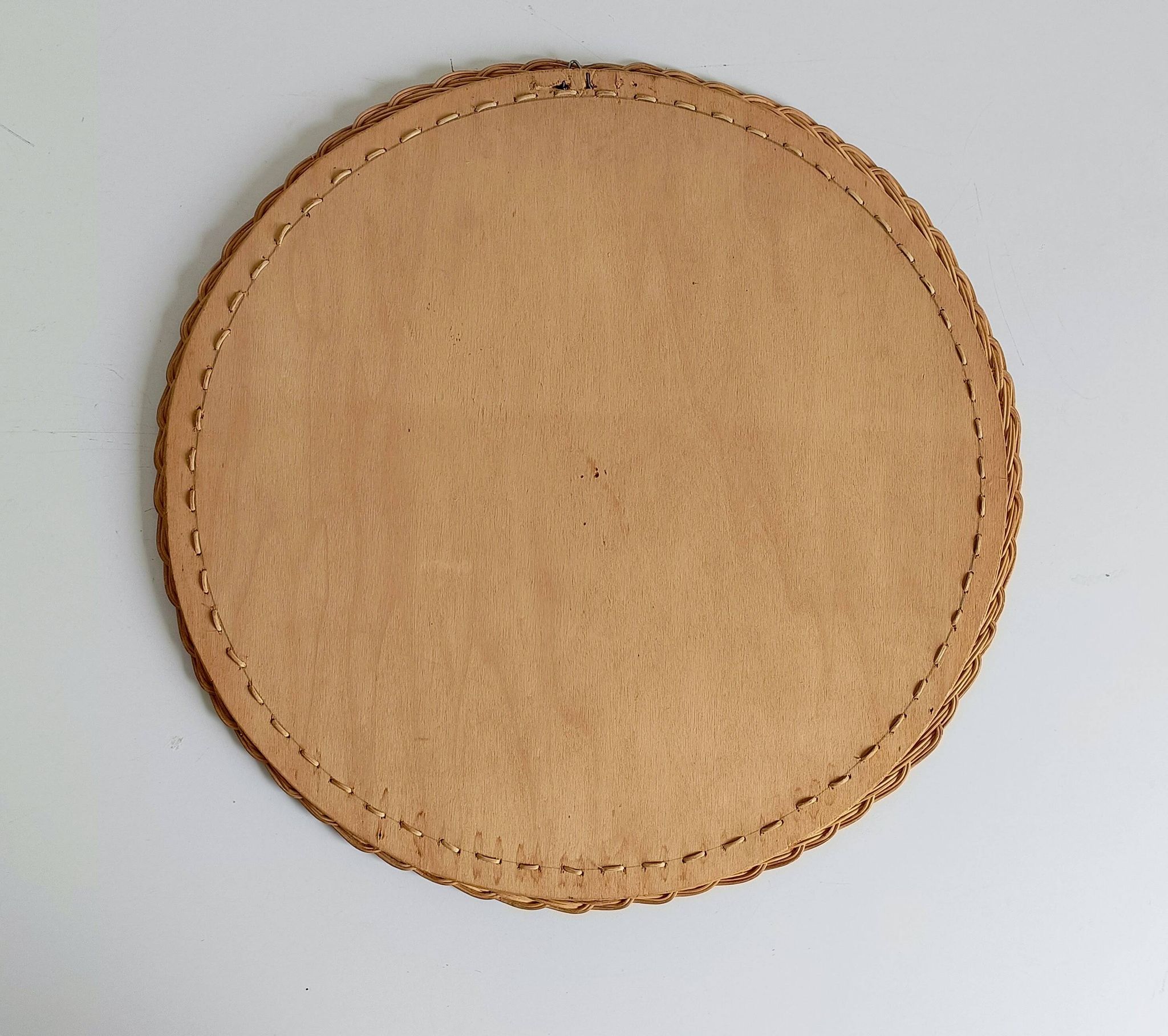 Rustic French Provence Wicker Round Mirror, Mid-Century, Handmade, France