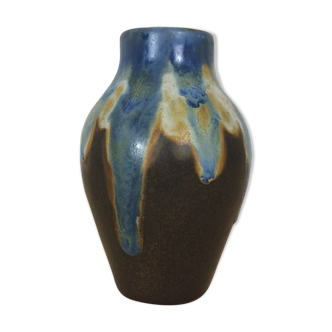 Vase céramique à coulures années 50 signé