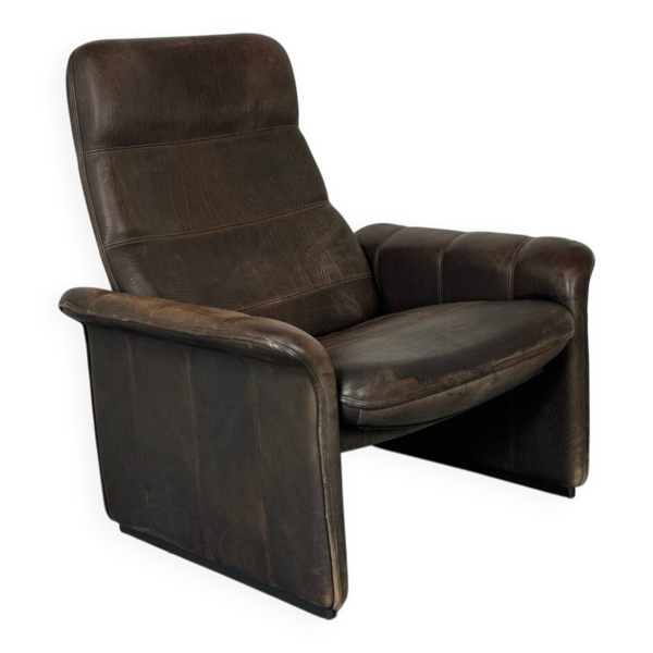 Fauteuil de salon vintage en cuir brutaliste du milieu du siècle de De Sede, années 1960