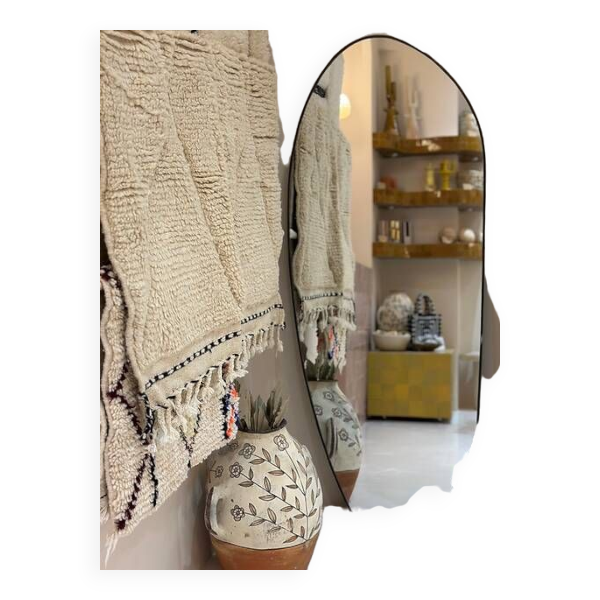 Large organic narcissus mirror - black