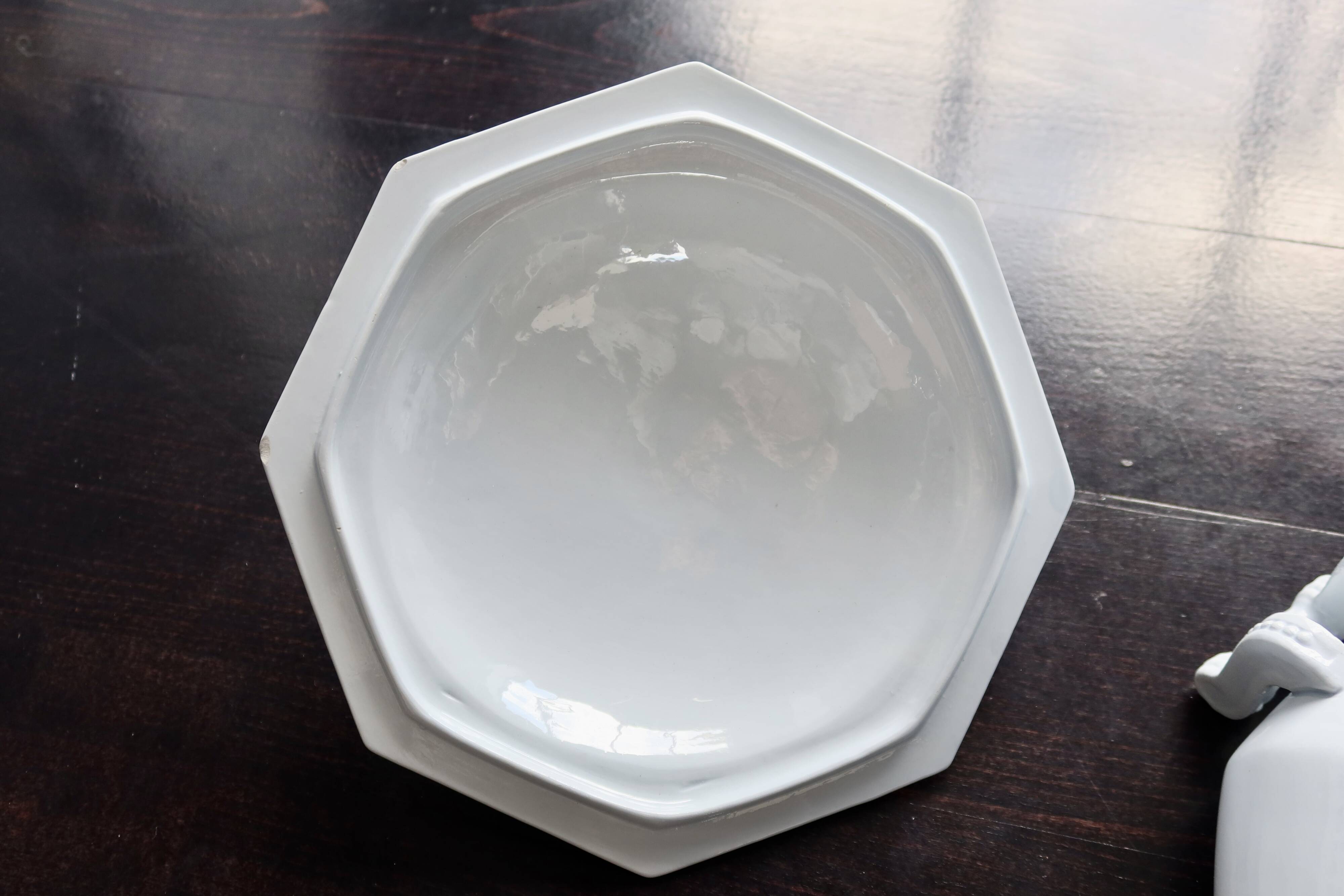 Antique Creil and Montereau earthenware tureen with blue pearl motif