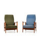 Pair of mid century Danish reclining lounge chairs in teak