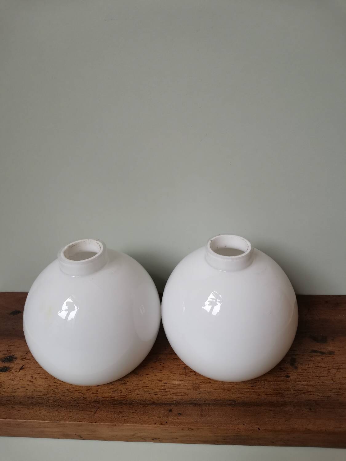 Set of 2 vintage white opaline lamp globe ball pendant lamp