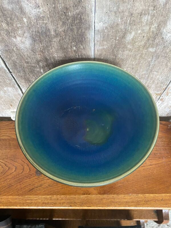 Ancien Bougeoir Coupe Céramique Bleue & Verte Scandinave Vintage