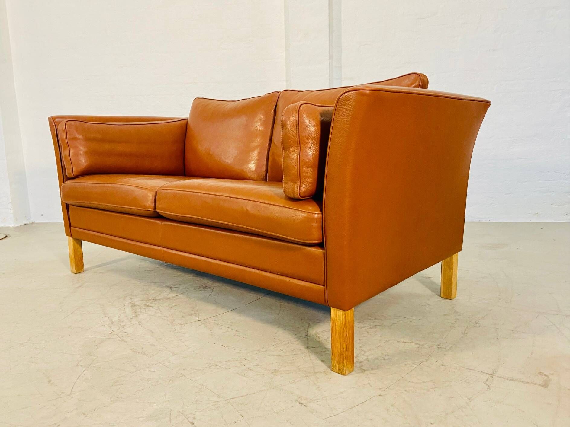 Vintage retro danish mogens hansen 2 person cognac leather sofa