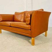 Vintage retro danish mogens hansen 2 person cognac leather sofa