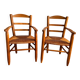 Pair of vintage armchairs in solid wood and straw – Georges Robert