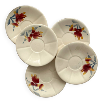 5 vintage flower earthenware coffee saucers Digoin Sarreguemines 9225