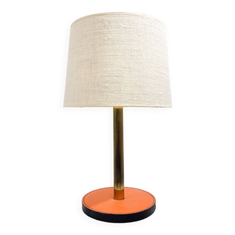 Mid-century modern leather and brass table lamp