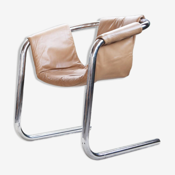 Fauteuil en chrome Vecta Zermatt en cuir beige, 1970s