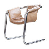 Vecta Zermatt chrome armchair in beige leather, 1970s