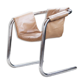 Fauteuil en chrome Vecta Zermatt en cuir beige, 1970s