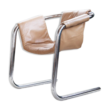 Vecta Zermatt chrome armchair in beige leather, 1970s