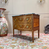 Louis XVI style commode in natural wood and marquetry, 19th century