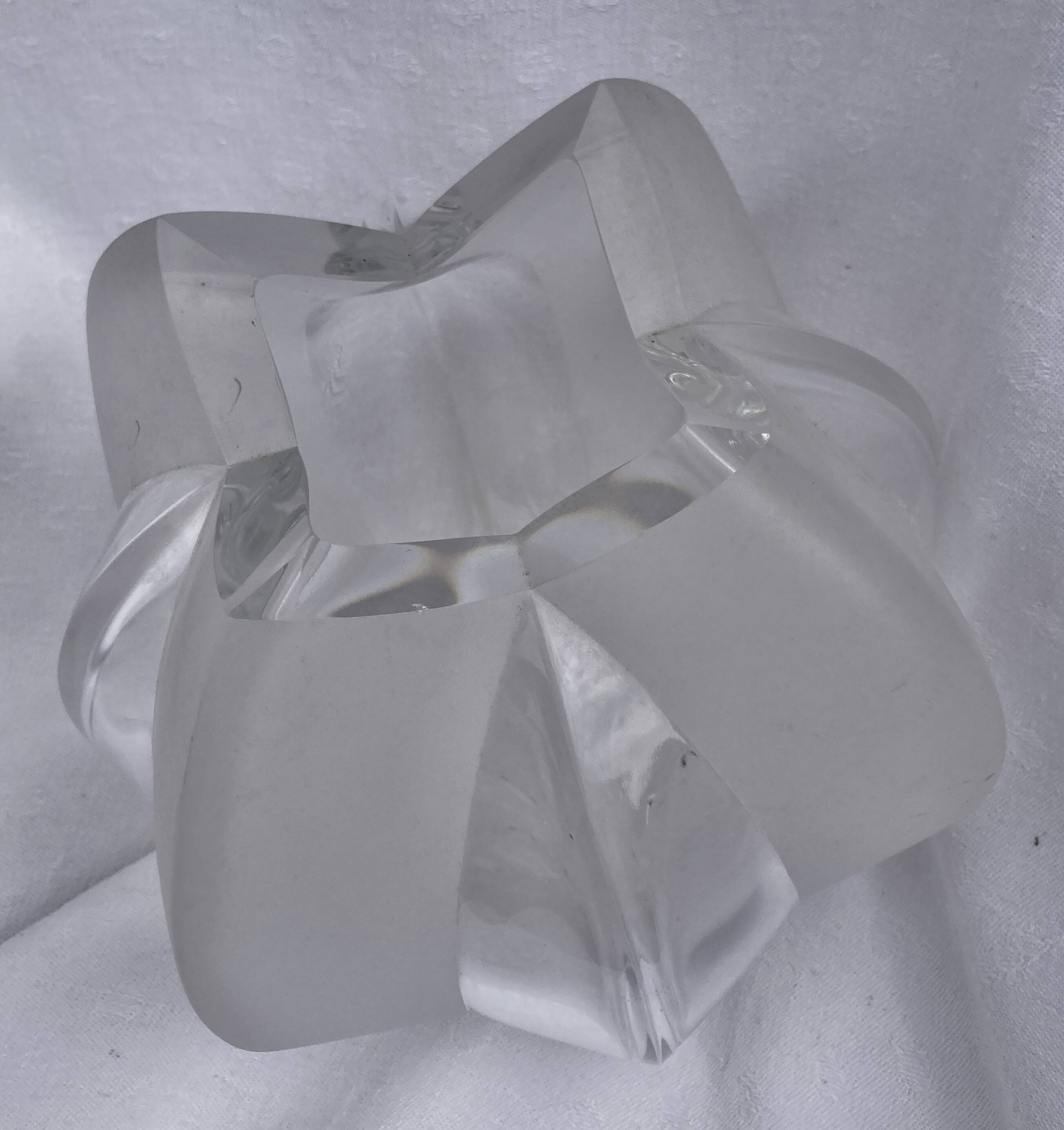 Polylobed crystal vase, partly satin-finished, art glass vintage design, 70s