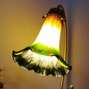Brass water lily lamp and glass paste, art nouveau style.