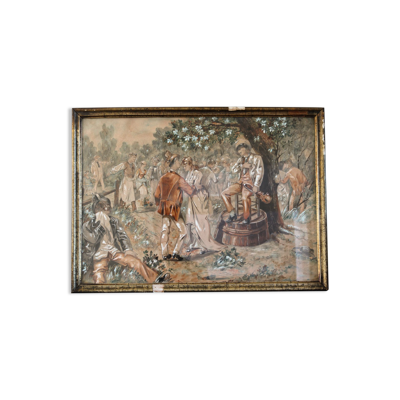 Aquarelle, scène de bal XIXème siècle
