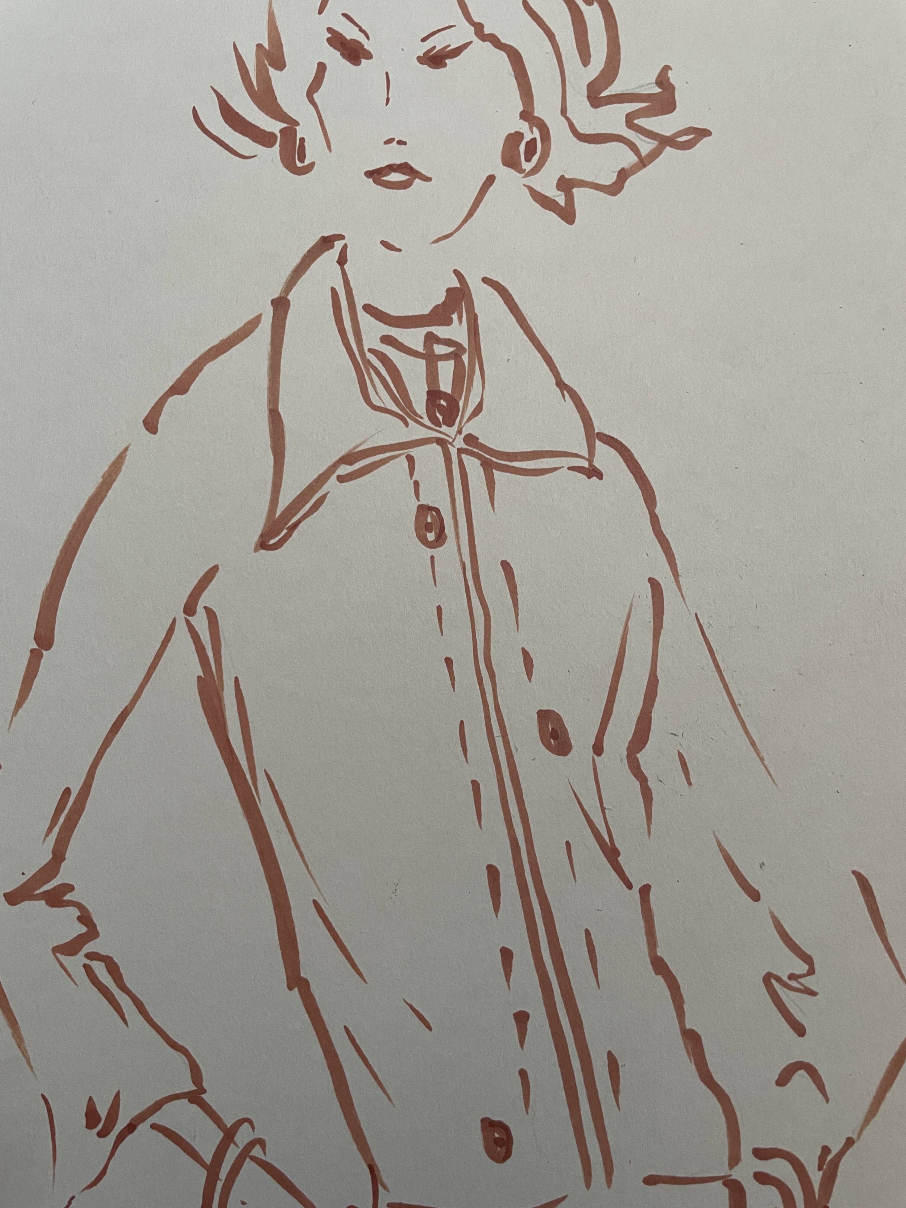 Painting signed in ink fashion engraving "study model of woman's jacket"