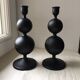 2 bougeoirs boule métal noir 23.5 cm