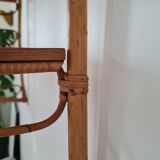 Wall shelf double modular rattan & vintage wood 50s