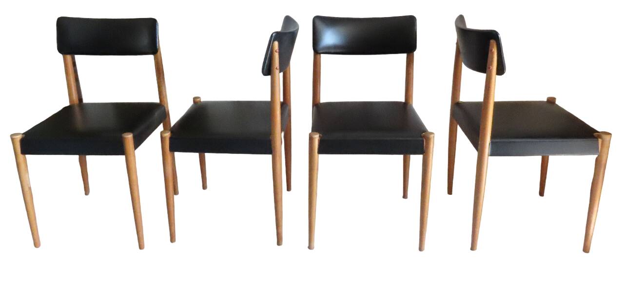 4 Chaises Scandinave Noires Années 50/60 Vintage