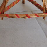 Bolster / pedestal table in tripod rattan 1960s-1970s