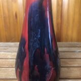 Ancien vase soliflore céramique rouge bleu noir années 70 vintage #a411