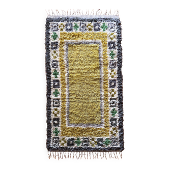 Mid-century Modern High Pile, Yellow, White, Green & Grey Rya Rug, Sweden, 1960s