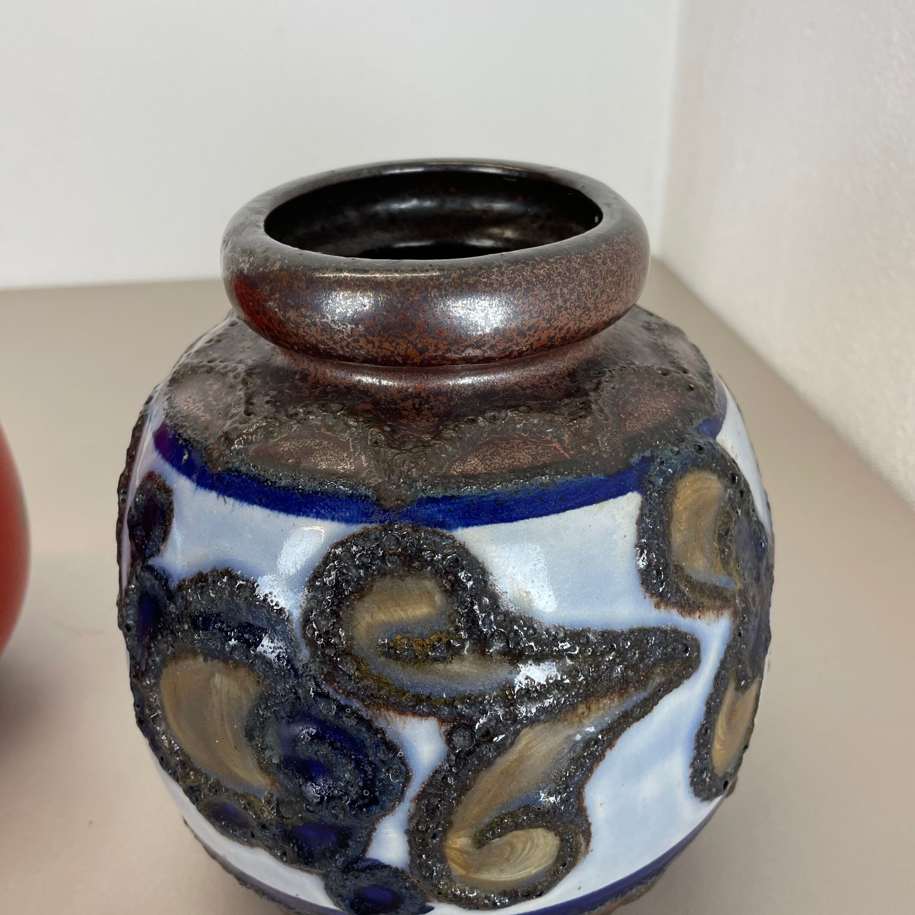 Set of Two Pottery Fat Lava Vases "Multi-Color" by Scheurich, Germany, 1970s