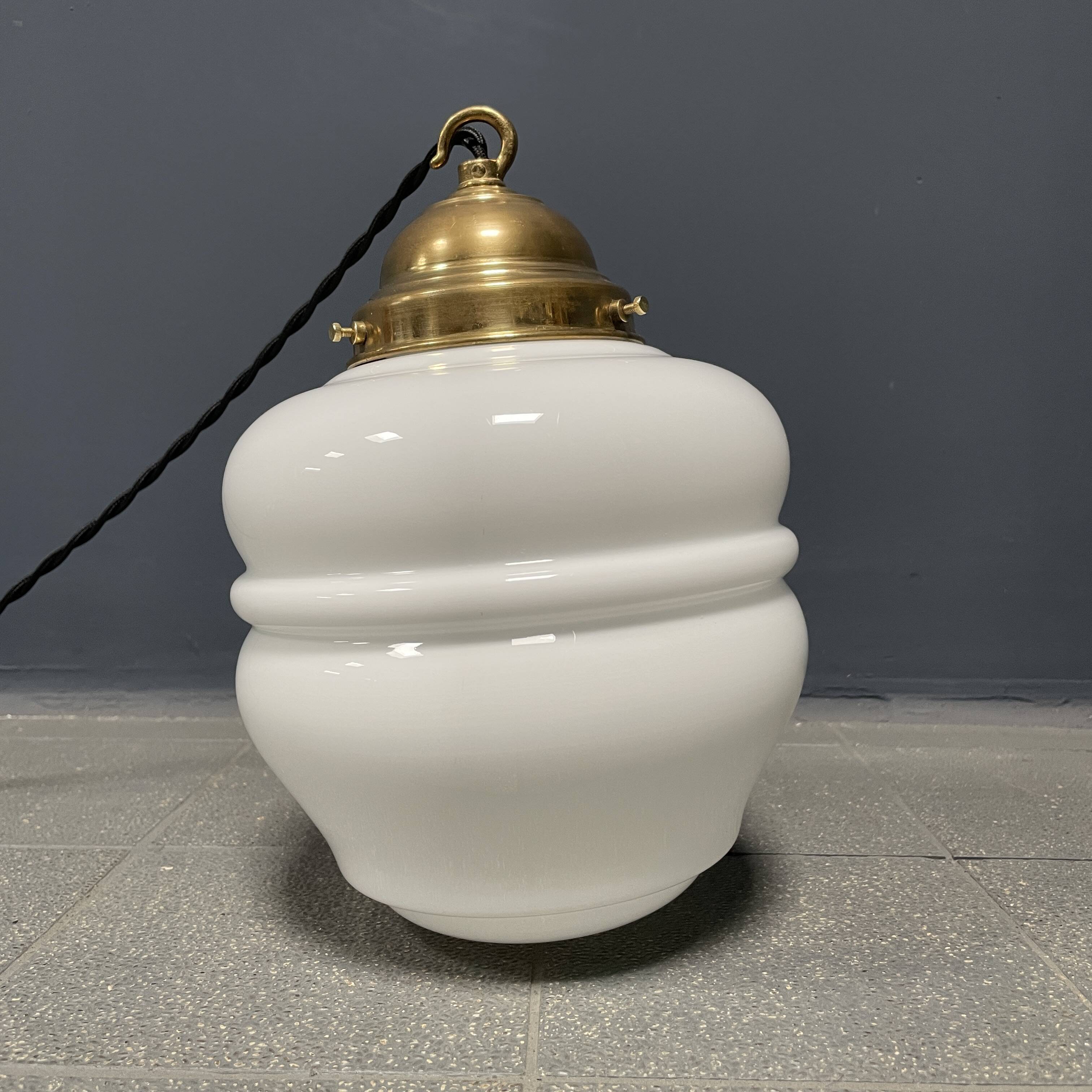 English opaline with brass glass pendant lamp