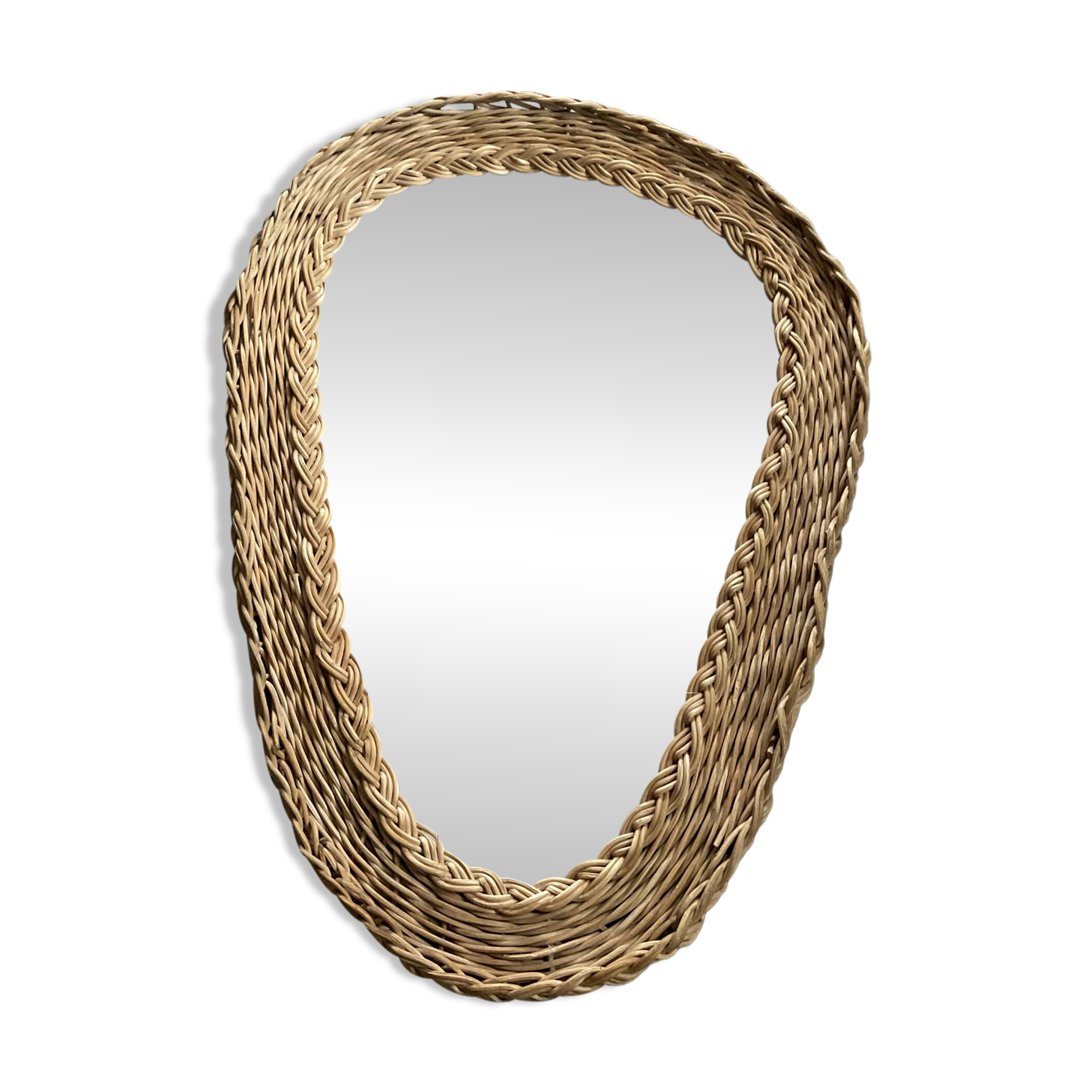 Woven wicker mirror from the 1960s