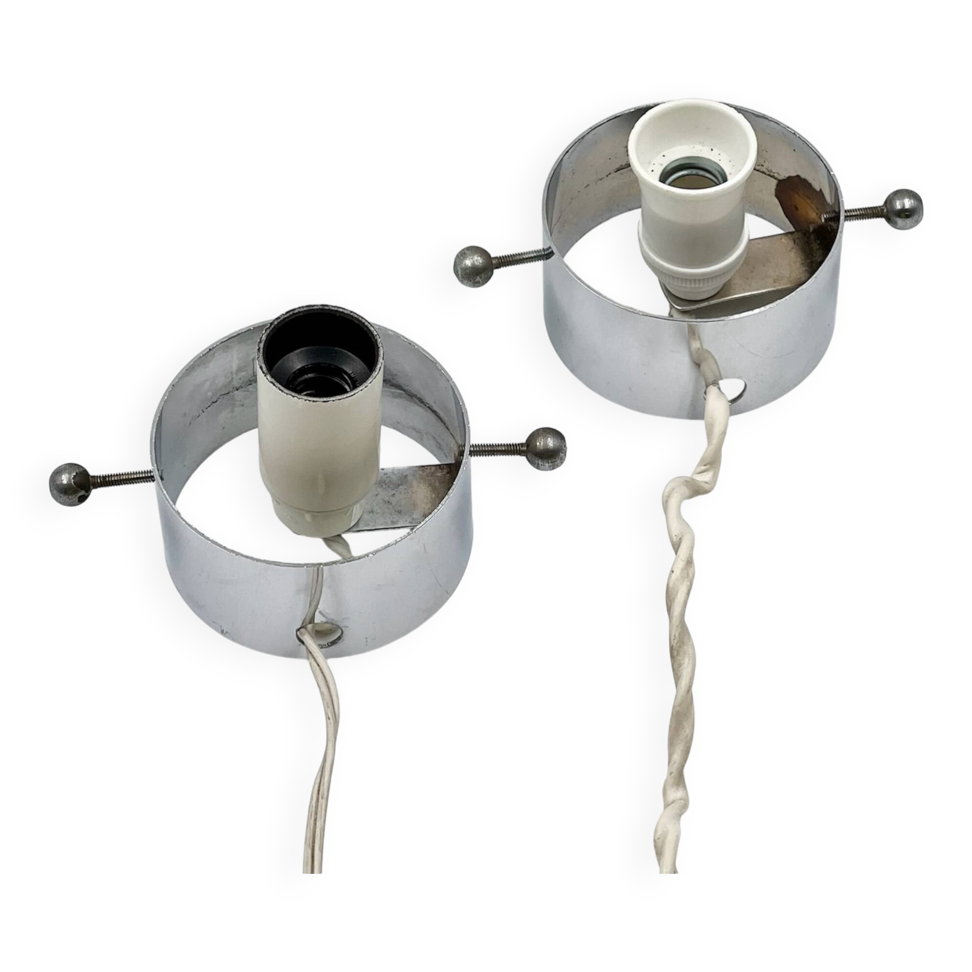 Vintage 70s Glass Table Lamps – White Glass with Metal Stand, Set of 2