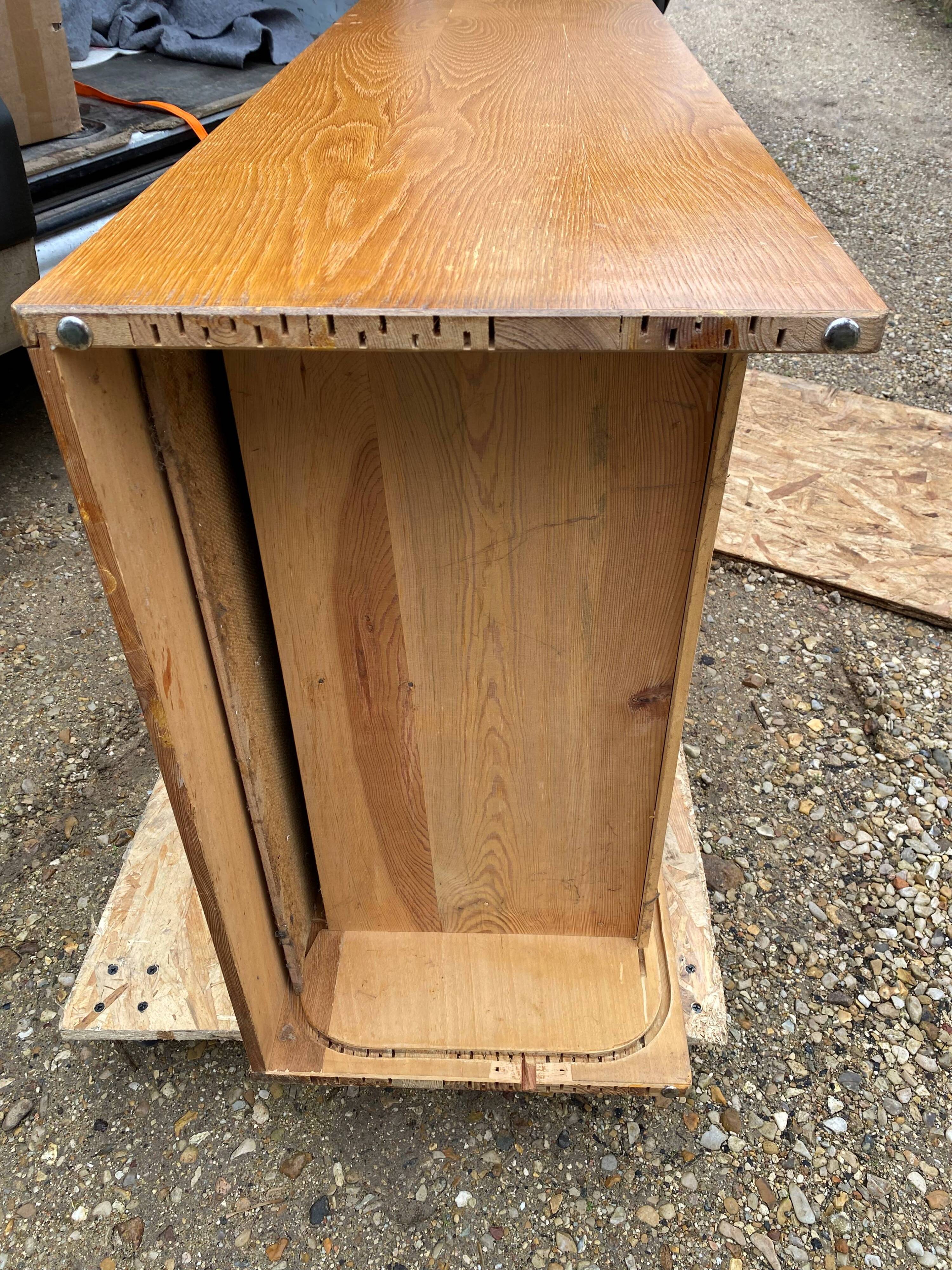 Double column curtained filing cabinet in oak, 1960