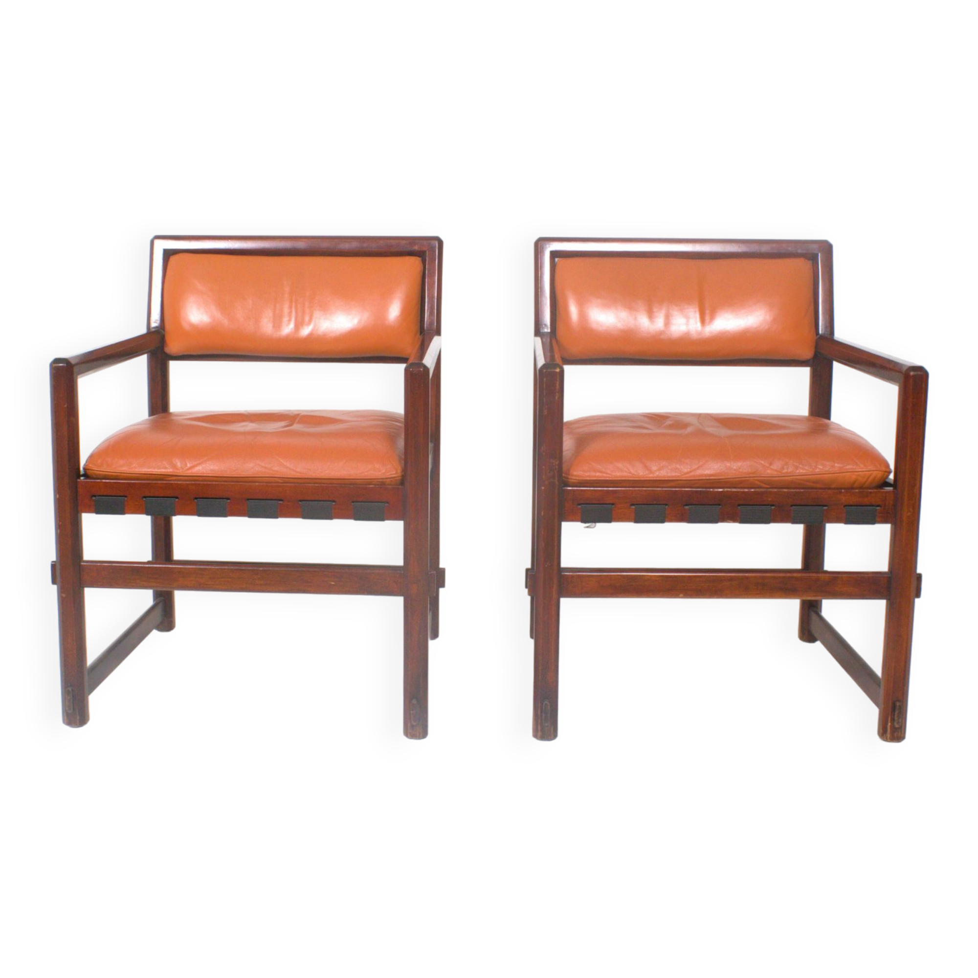 Pair of small leather dining seats or chairs by Edward Wormley