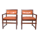 Pair of small leather dining seats or chairs by Edward Wormley