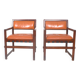 Pair of small leather dining seats or chairs by Edward Wormley