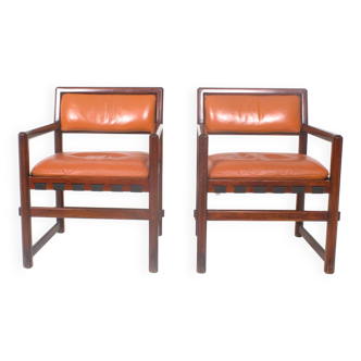 Pair of small leather dining seats or chairs by Edward Wormley