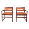 Pair of small leather dining seats or chairs by Edward Wormley