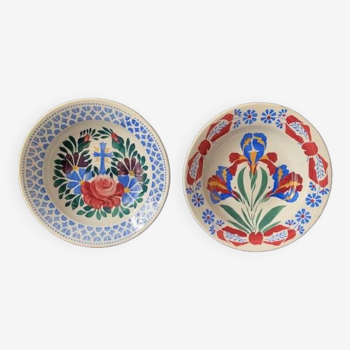 Old earthenware hollow dishes, with floral pattern, 19th/early 20th century