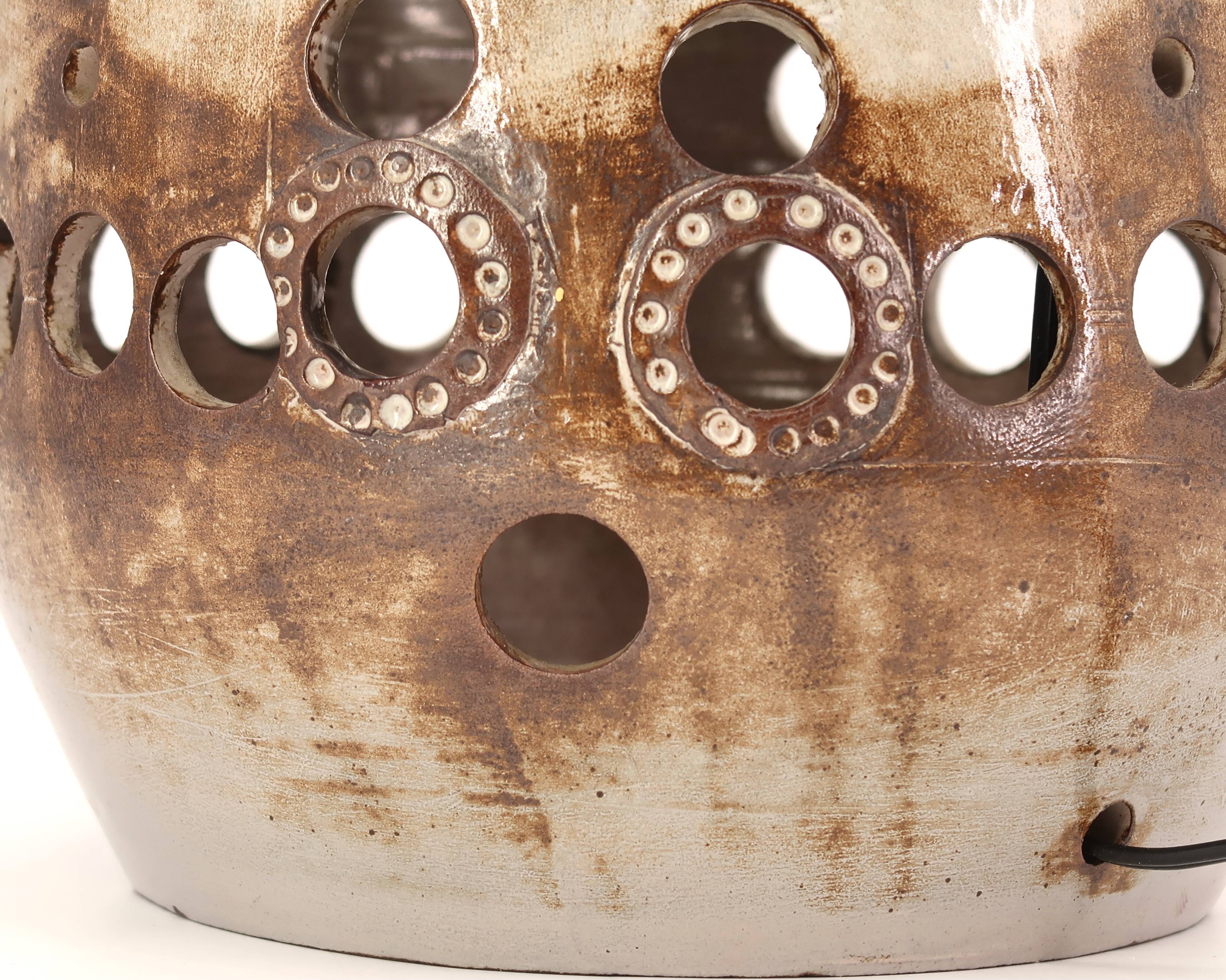 Large brown ceramic lamp signed, 1970s