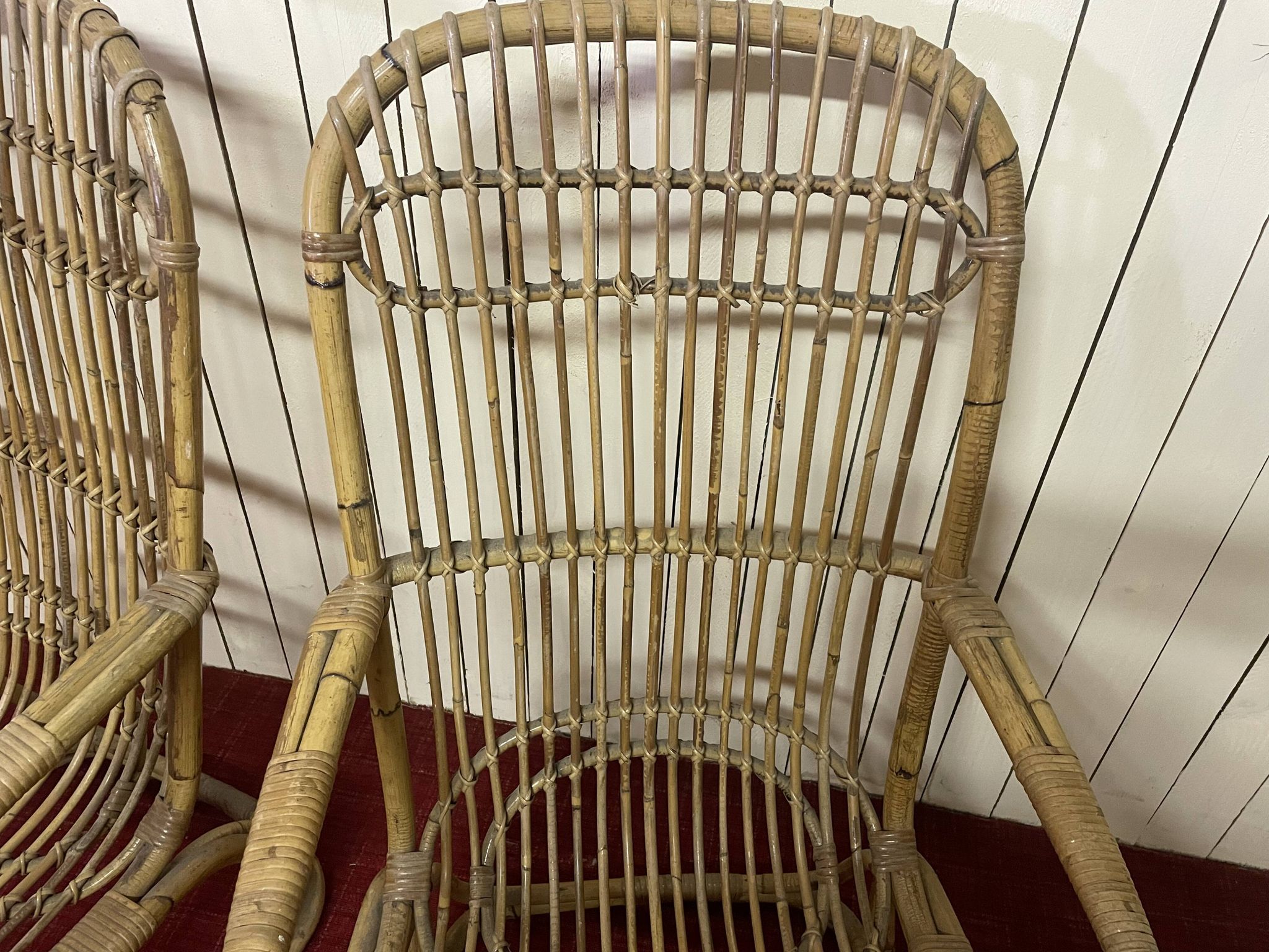 Pair of vintage rattan armchairs, Italy 1950