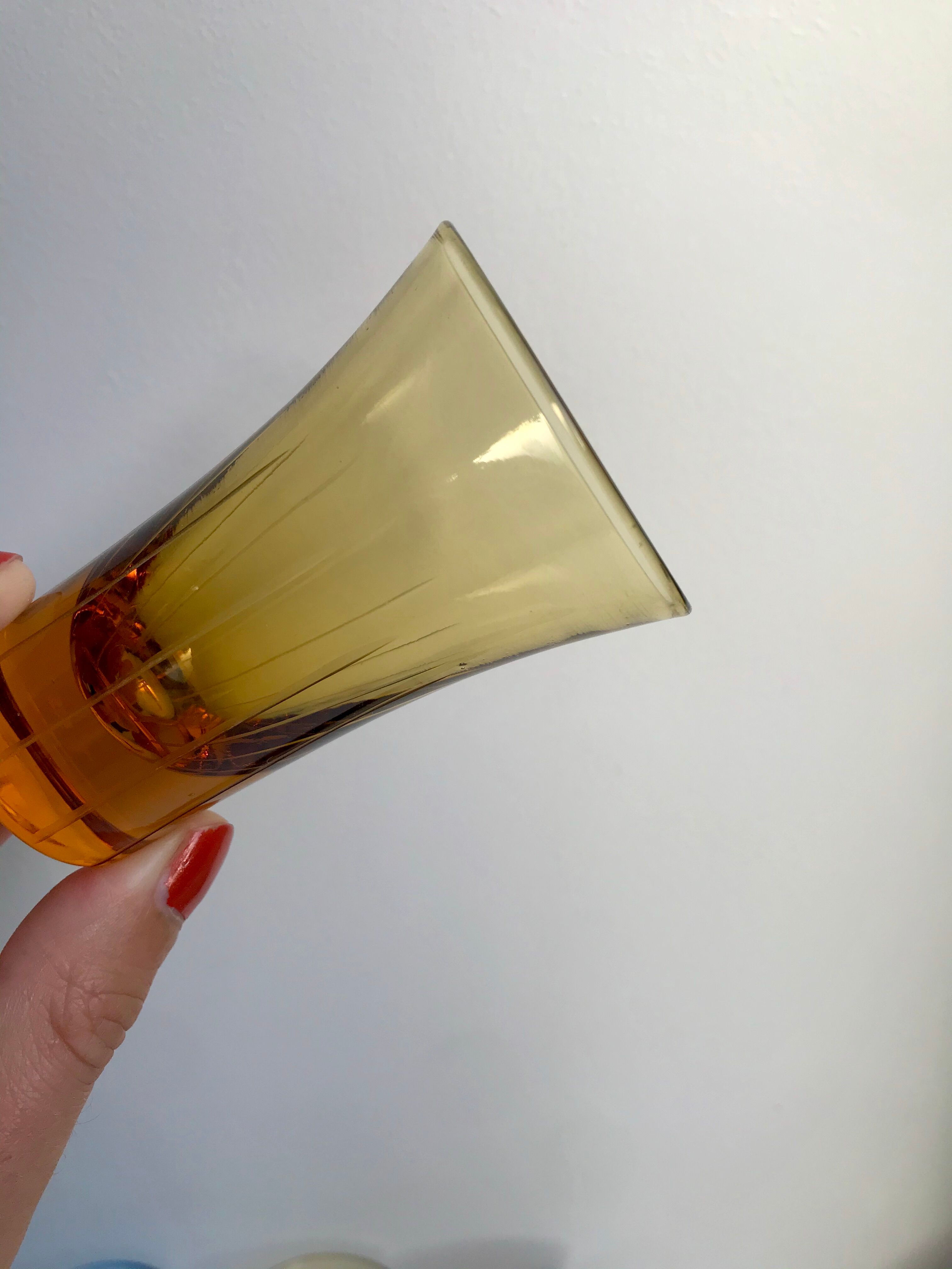 Set of 6 colored and engraved design shot glasses 60s-70s