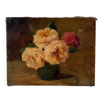 Oil on canvas still life with roses, late 19th century.