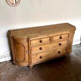 English half-moon sideboard, 2 doors and 4 drawers in light wood, 1930.