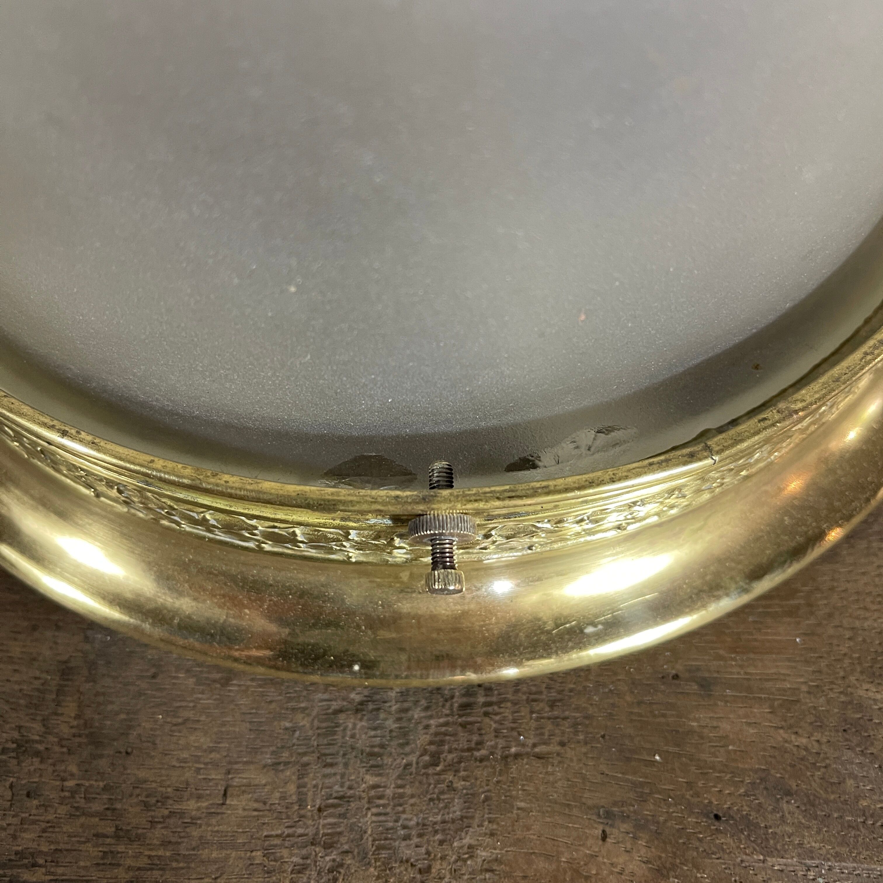 Old ceiling lamp in brass and satin glass