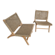 Pair of armchairs low solid wood and braided rope