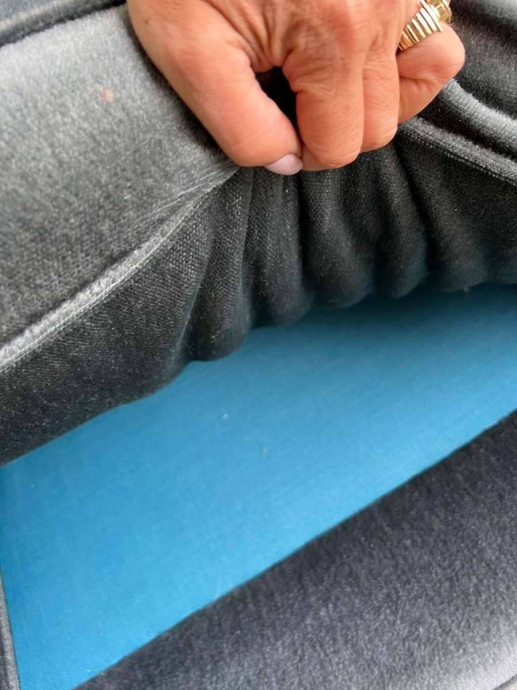 Vintage blue-grey velvet fringed seat / armchair