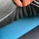Vintage blue-grey velvet fringed seat / armchair